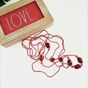 Christmas Holiday Valentines Day red and silver beaded triple strand necklace